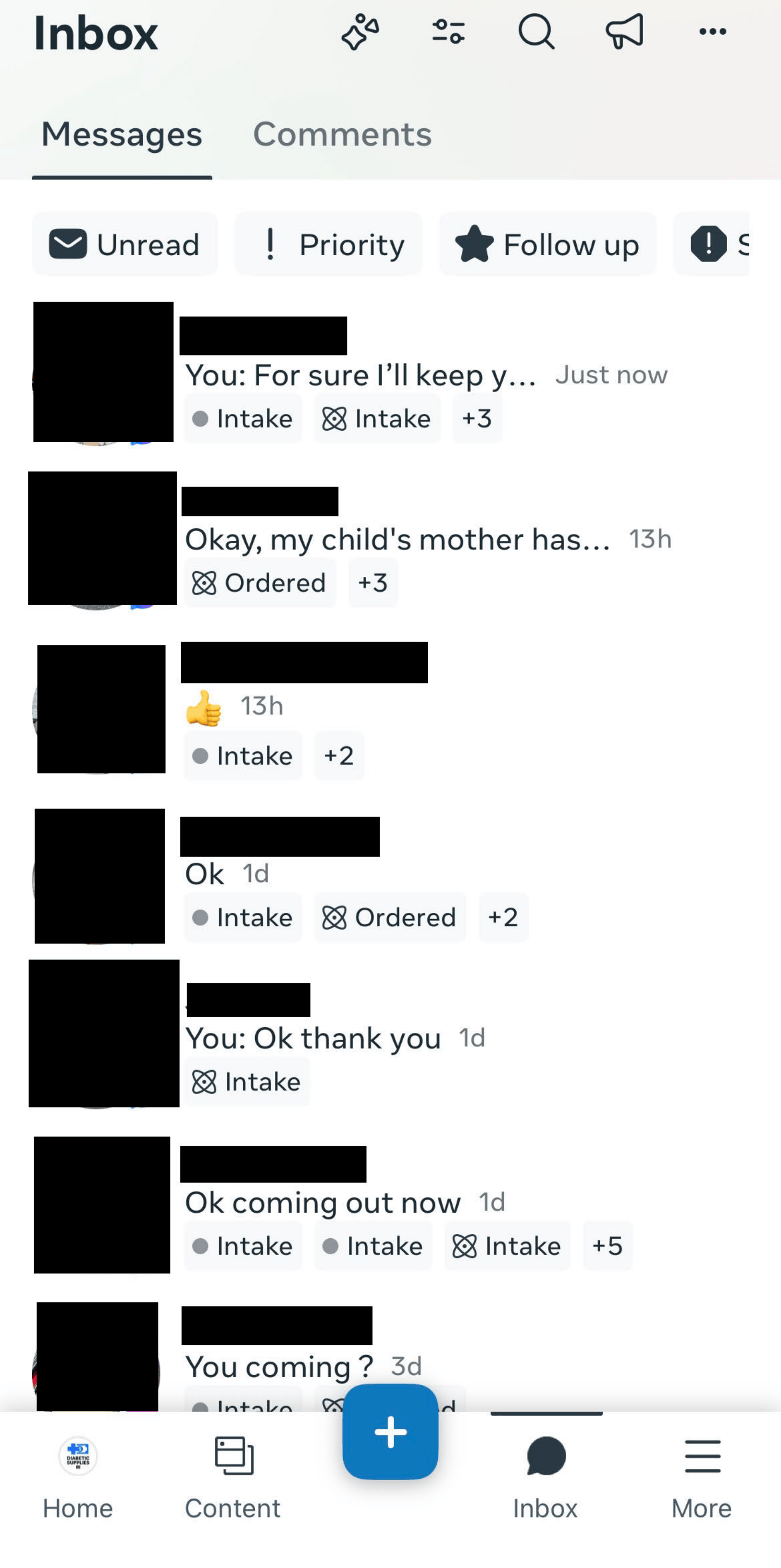 Facebook Messenger inbox showing multiple inbound leads from ads